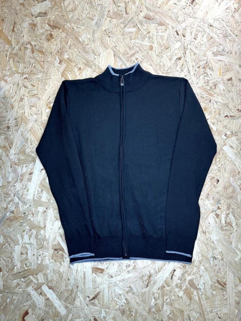 True Rock Mens Large Full Zip Sweater Black Mock Neck Knit Cardigan